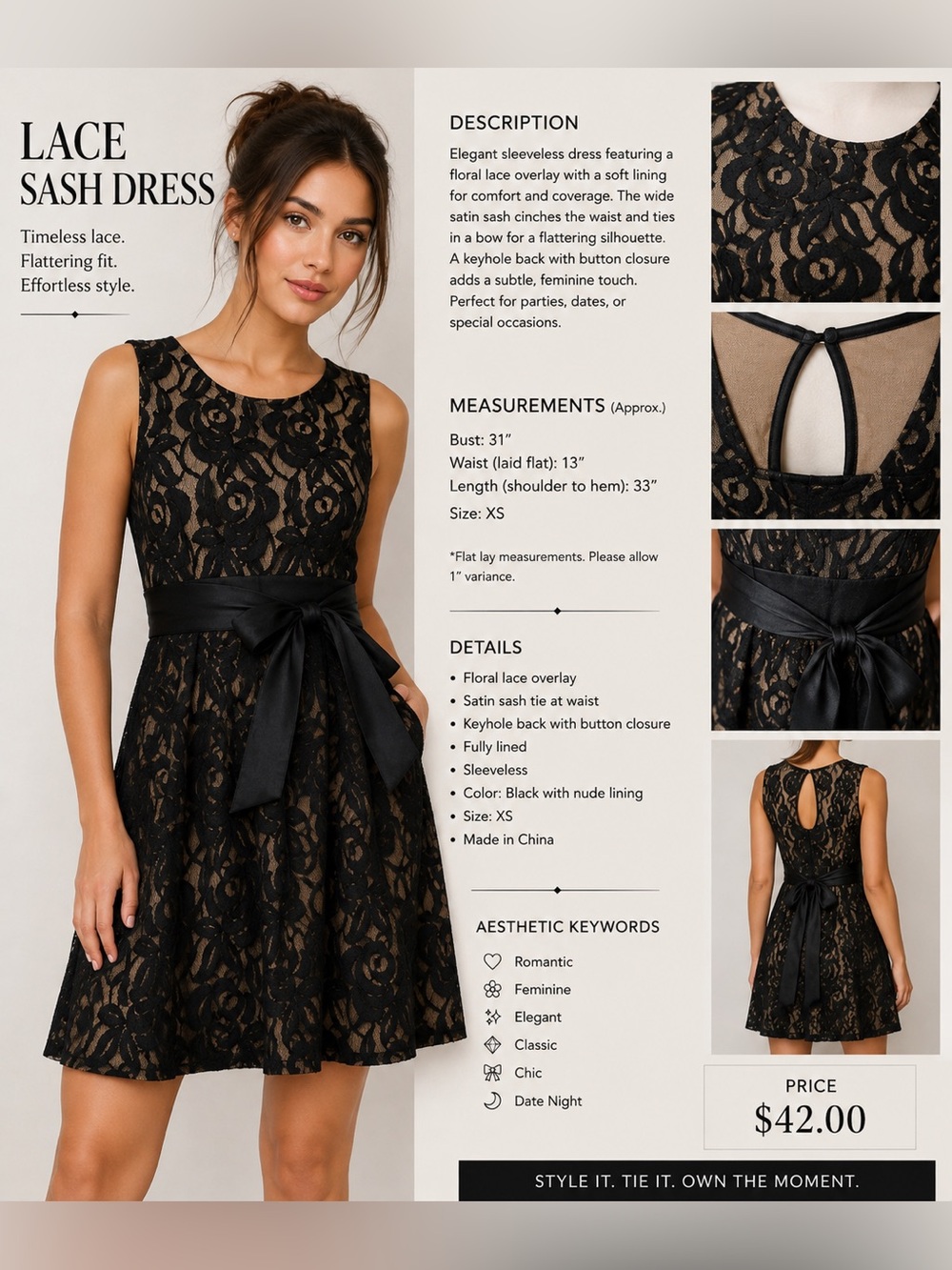 Nu Collective Black Lace Dress with Nude Underlay